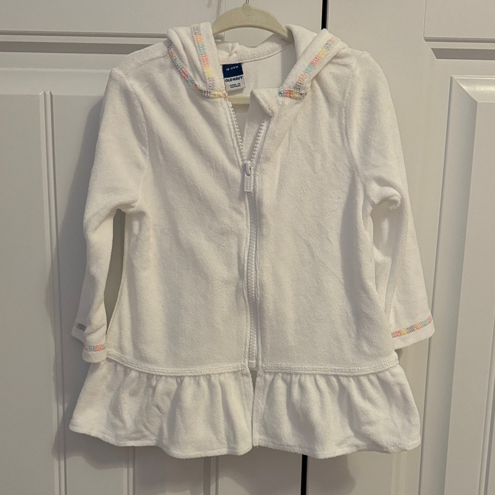 Old Navy Toddler Girls Hooded Terry Zip Coverup with Ruffle Hem